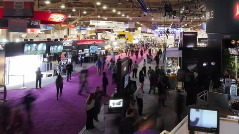 LAS VEGAS, NV - April 15: NAB Show 2015 exhibition in Las Vegas Convention Center. NAB Show is an annual trade show produced by the National Association of Broadcasters. April 13-16. Timelapse view.