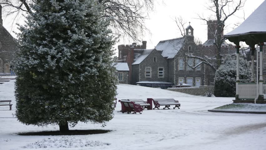 English Urban park in the snow