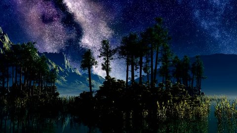 timelapse stars above a lake with islands