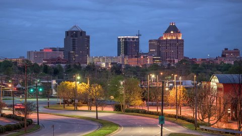 Greensboro, North Carolina, USA downtown skyline time lapse.