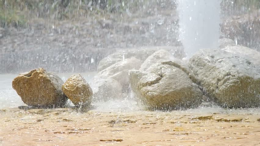 water drop on the rock floor after erupted from Geyser, Sun Kam Pang Hotspring, Chiang Mai, Thailand