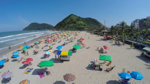 A Crowd Beach on a Summer Day in Brazilian Coastline 