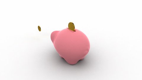 Coins entering into a pink rotating moneybox