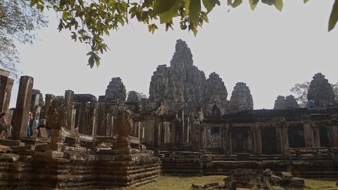 ANGKOR, CAMBODIA - FEBRUARY 15 Old Bayon temple of Angkor, ruins, stedicam shot on February 15, 2015 in Angkor, Cambodia