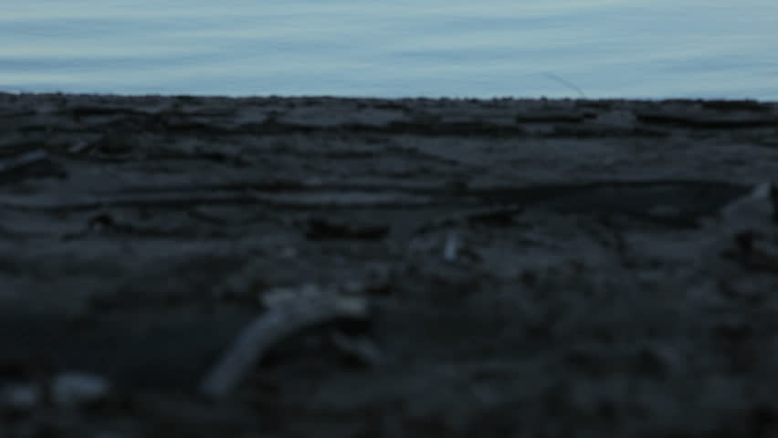 Serene shot of scenic Lake Pepin in Minnesota. Camera tilts up from the beach across the full lake.