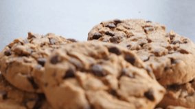 Tasty chip cake cookies on the wooden table 4K 2160p UltraHD footage - Arranged on wooden surface chocolate cookies 4K 3840X2160 UHD video