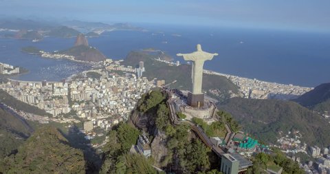 Aerial view of Christ the Redeemer and Sugarloaf, Rio de Janeiro, Brazil