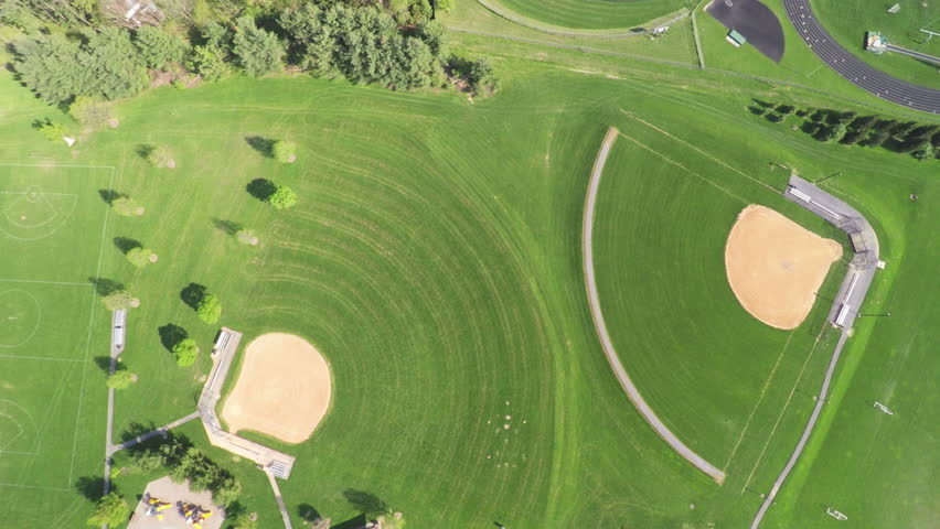 Aerial Above Baseball Game Being played in Spring