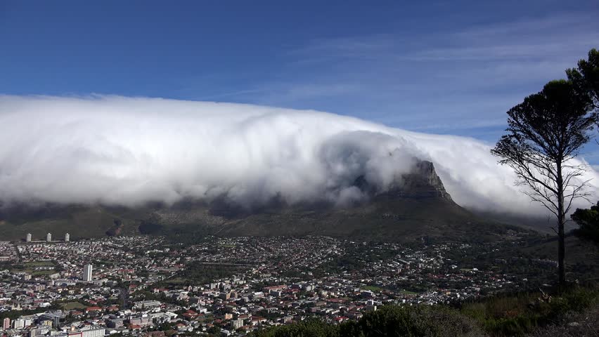 Table Mountain (Cape Town, South Africa) with heavy clouds (4K footage)