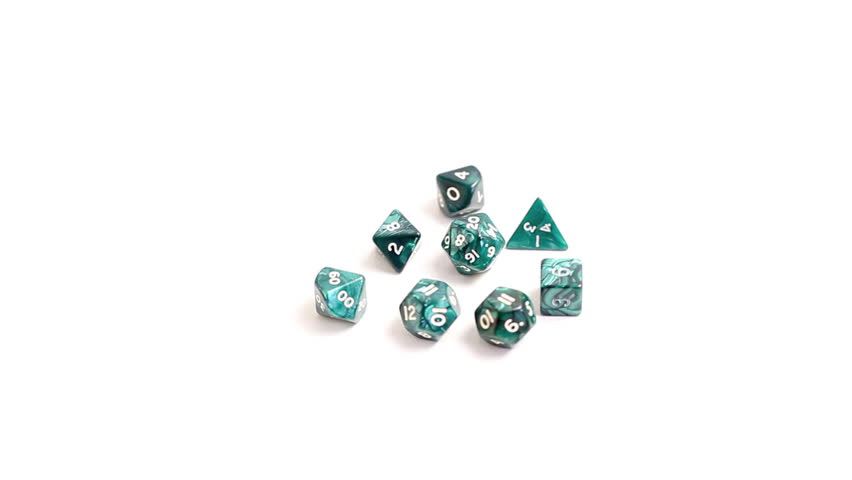 Various dices used in pen and paper role playing games