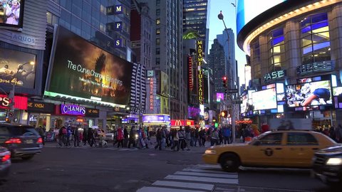 NEW YORK CITY - APRIL 24:
Road traffic at the intersection 42th St & 7 Ave at night. Timelapse
April 24, 2015 in NYC, New York, USA.