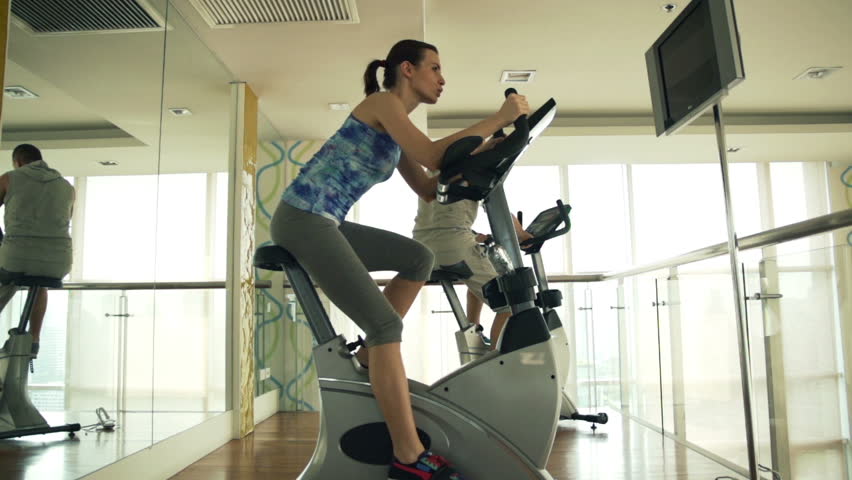 riding a stationary bike