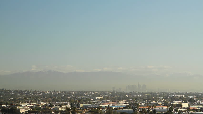 A view of smoggy Los Angeles as a commericial jet prepares to land at LAX.
