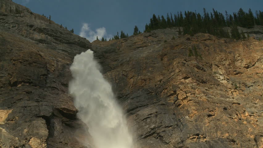 Wide shot of Takakkaw waterfalls in Yoho National Park, Rocky Mountains of