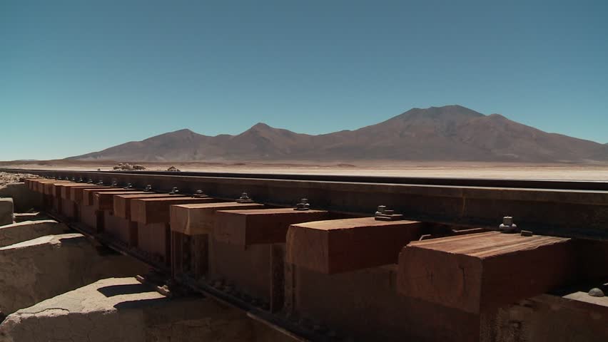 video footage of rails in the middle of nowhere (Salar de Chiguana) in Bolivia
