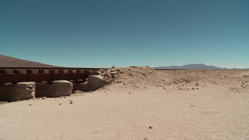 video footage of rails in the middle of nowhere (Salar de Chiguana) in Bolivia