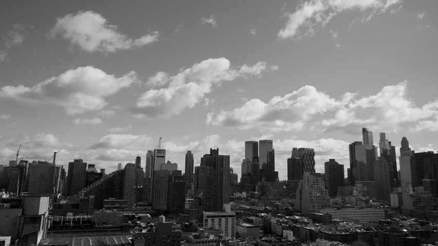 black and white city skyline